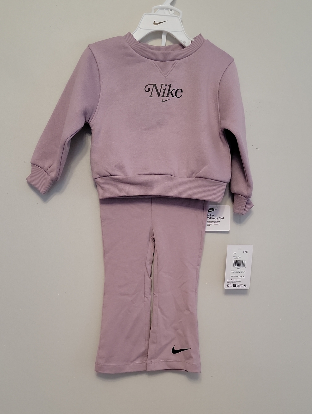 Nike Girls Lilac Crewneck Sweatshirt & Flare Pant Set NWT Sz 18m